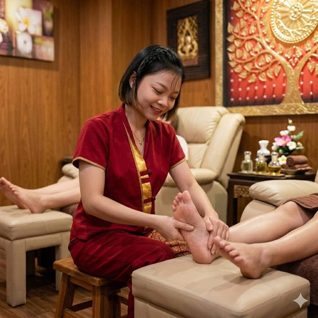 DALA38 therapist giving a guest a foot massage in a treatment room
